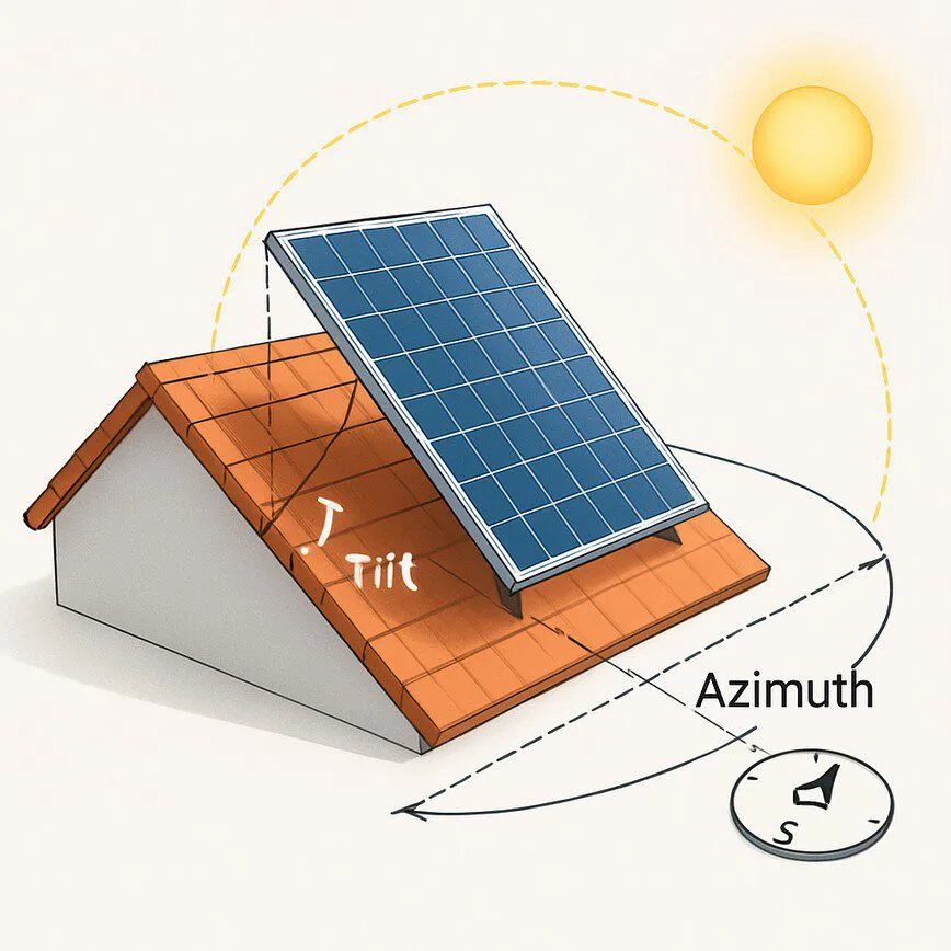 To visually explain the technical concepts of solar panel tilt and azimuth, which are crucial for understanding energy efficiency.