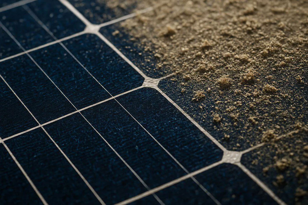 To visually demonstrate the most common cause of low solar panel efficiency: the buildup of dirt and debris.