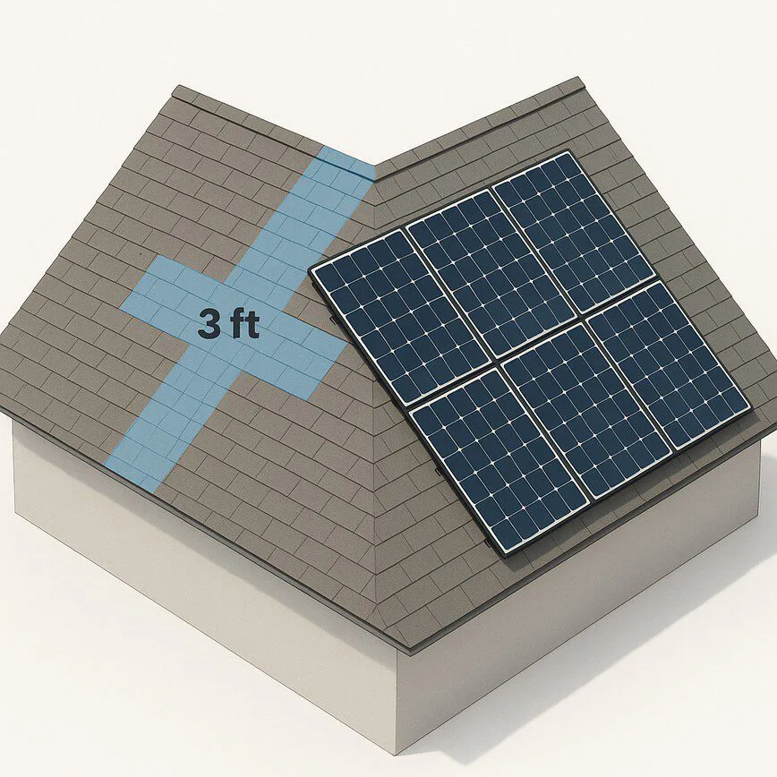 To visually explain the '33% Rule' by showing the required safety clearances for firefighters on a solar-equipped roof.