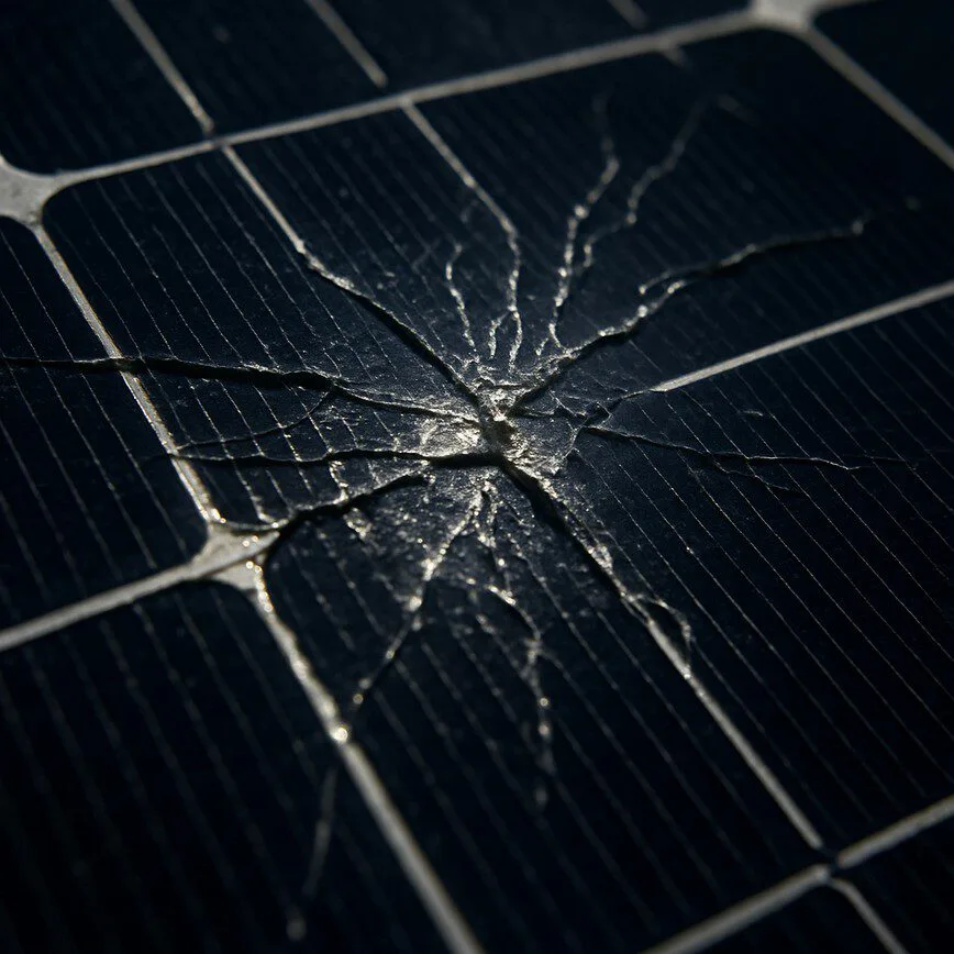 To show a common but serious issue requiring solar panel repair, such as physical damage from a storm, as mentioned in the troubleshooting section.