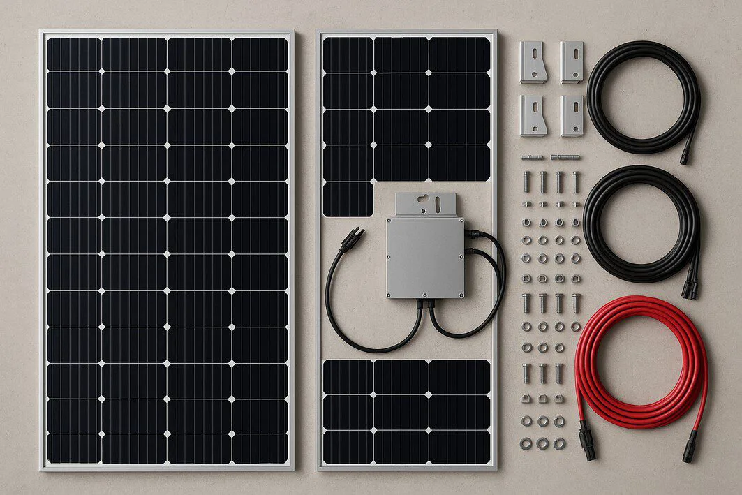 To illustrate the components typically included in a DIY solar panel kit, as mentioned in the article.