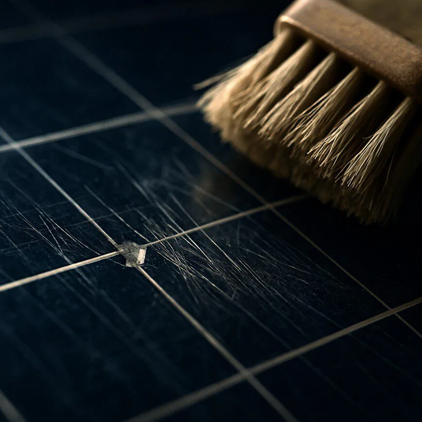 To illustrate the potential dangers and damages of improper DIY solar panel maintenance, specifically focusing on scratching the panel surface.