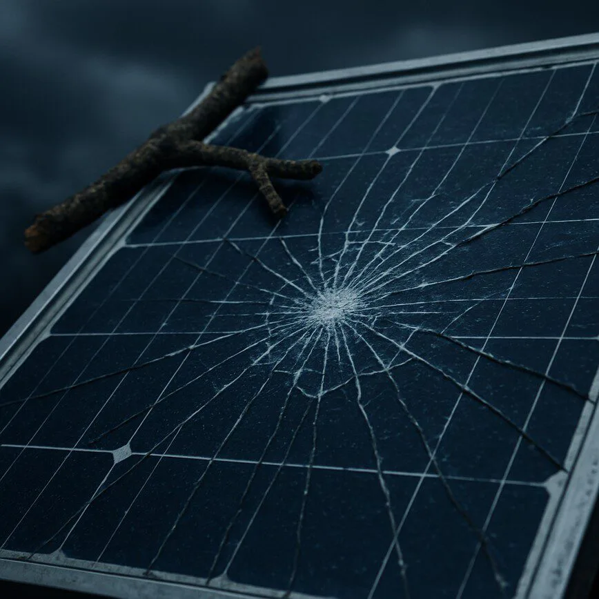 To illustrate the specific problem of physical damage to solar panels, a common emergency mentioned in the article.