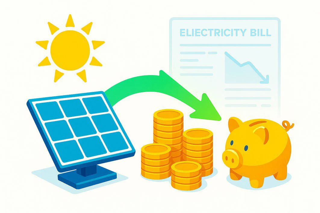 To illustrate the concept of return on investment (ROI) by visually connecting solar power to financial savings and long-term value.